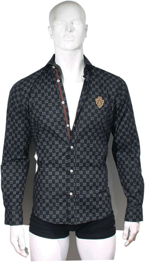 black and gold gucci dress shirt men|gucci men's casual shirts.